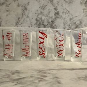 Heavy Base Valentine Shot Glass Set of 5  - 2 oz  (Vinyl Design)